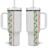 Monstera Tiare Plumeria Tumbler With Handle Green Polynesian Pattern LT01 One Size: 40 oz Green - Polynesian Pride