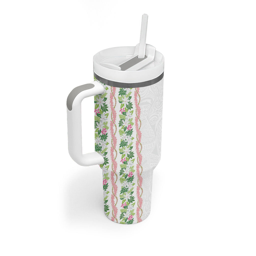Monstera Tiare Plumeria Tumbler With Handle Green Polynesian Pattern LT01 - Polynesian Pride