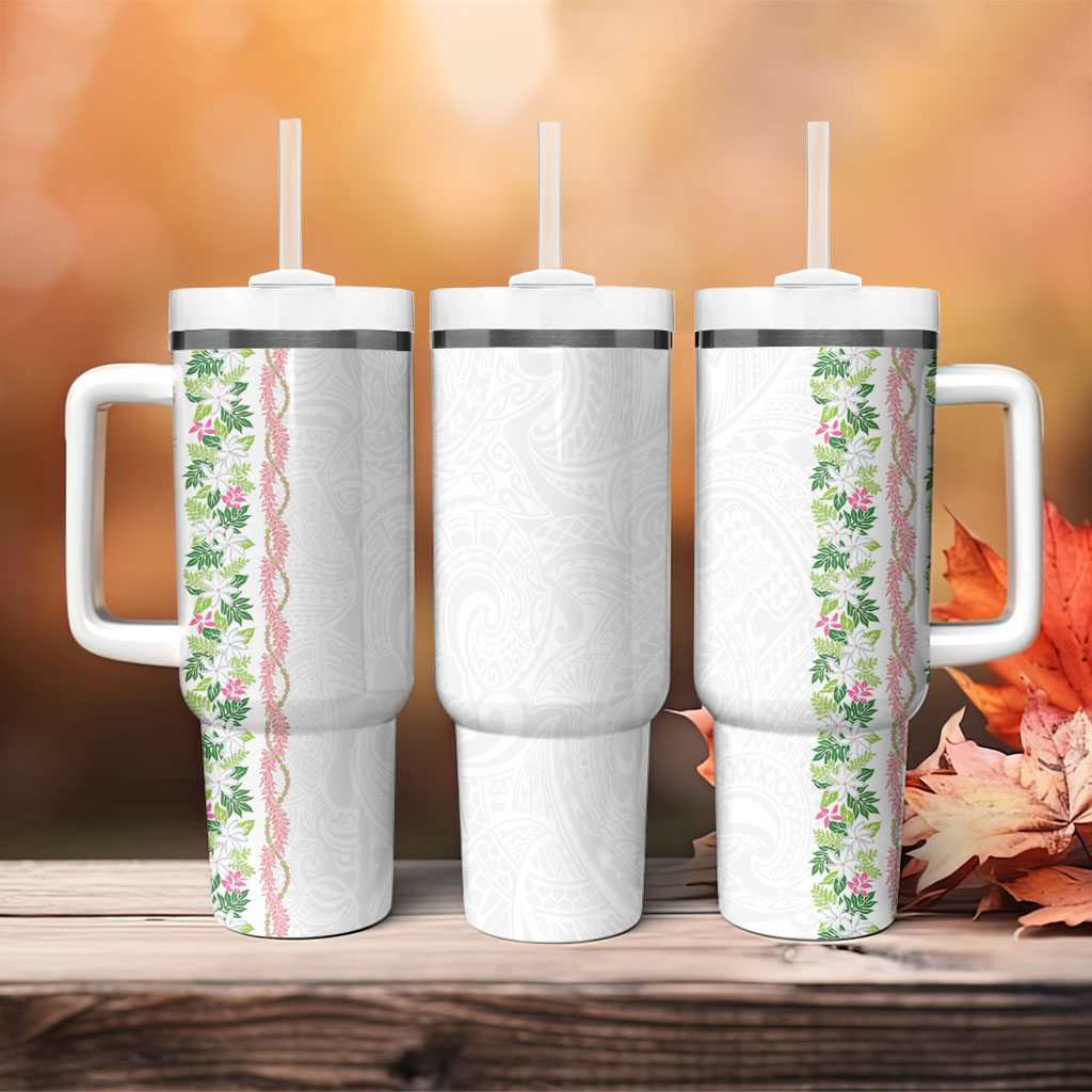Monstera Tiare Plumeria Tumbler With Handle Green Polynesian Pattern LT01 - Polynesian Pride