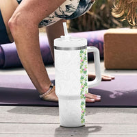 Monstera Tiare Plumeria Tumbler With Handle Green Polynesian Pattern LT01 - Polynesian Pride