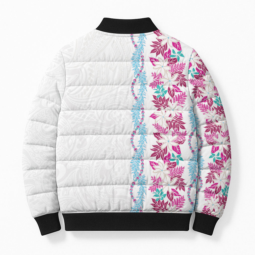 Monstera Tiare Plumeria Bomber Puffer Jacket Pink Polynesian Pattern LT01 - Polynesian Pride