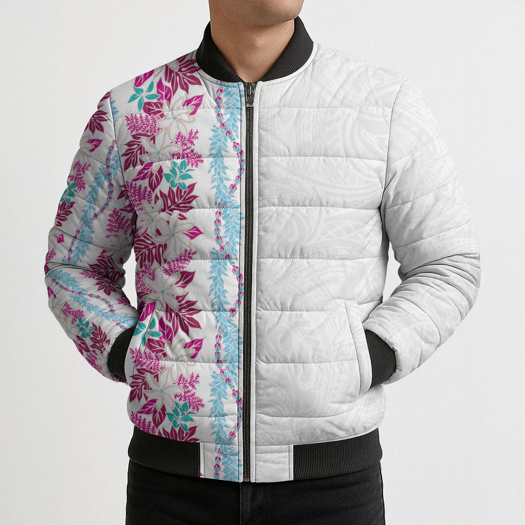 Monstera Tiare Plumeria Bomber Puffer Jacket Pink Polynesian Pattern LT01 - Polynesian Pride
