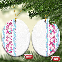 Monstera Tiare Plumeria Ceramic Ornament Pink Polynesian Pattern LT01 Oval Pink - Polynesian Pride