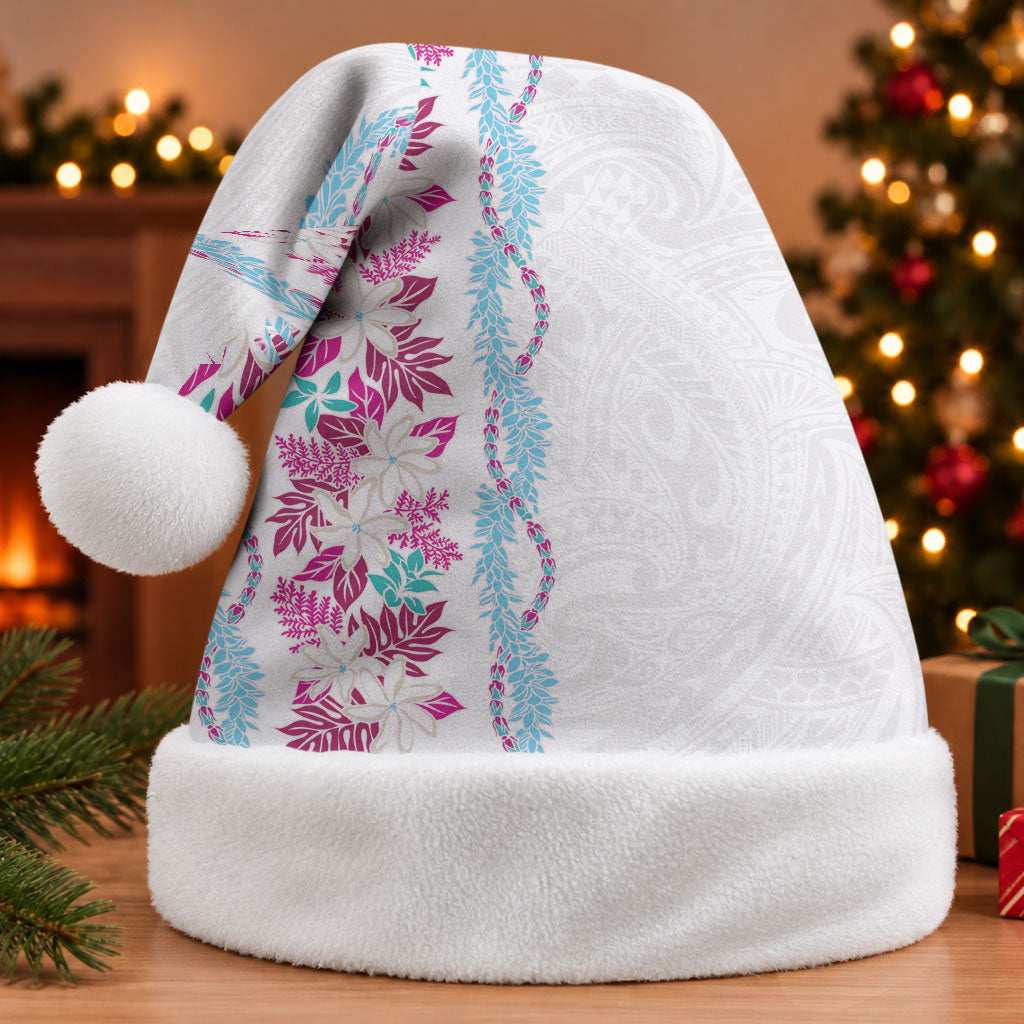 Monstera Tiare Plumeria Christmas Santa Hat Pink Polynesian Pattern LT01 Without Fur Pink - Polynesian Pride