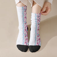 Monstera Tiare Plumeria Crew Socks Pink Polynesian Pattern LT01 Crew Socks Pink - Polynesian Pride
