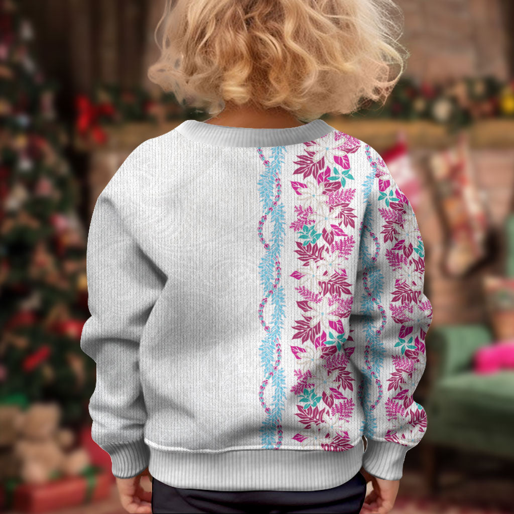 Monstera Tiare Plumeria Kid Ugly Christmas Sweater Pink Polynesian Pattern LT01 - Polynesian Pride
