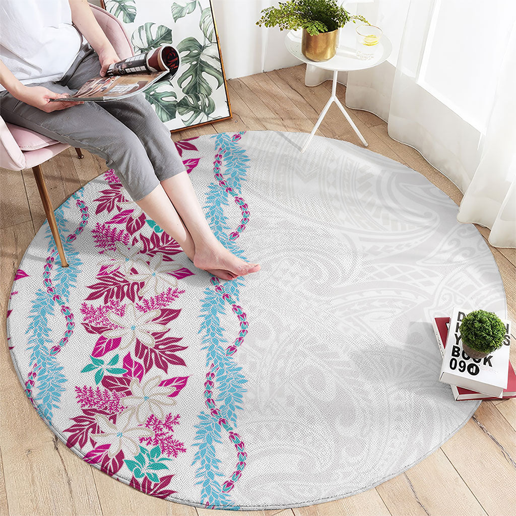 Monstera Tiare Plumeria Round Carpet Pink Polynesian Pattern LT01 - Polynesian Pride