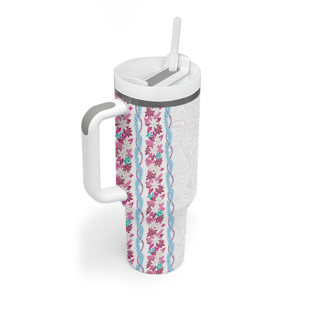 Monstera Tiare Plumeria Tumbler With Handle Pink Polynesian Pattern LT01 - Polynesian Pride