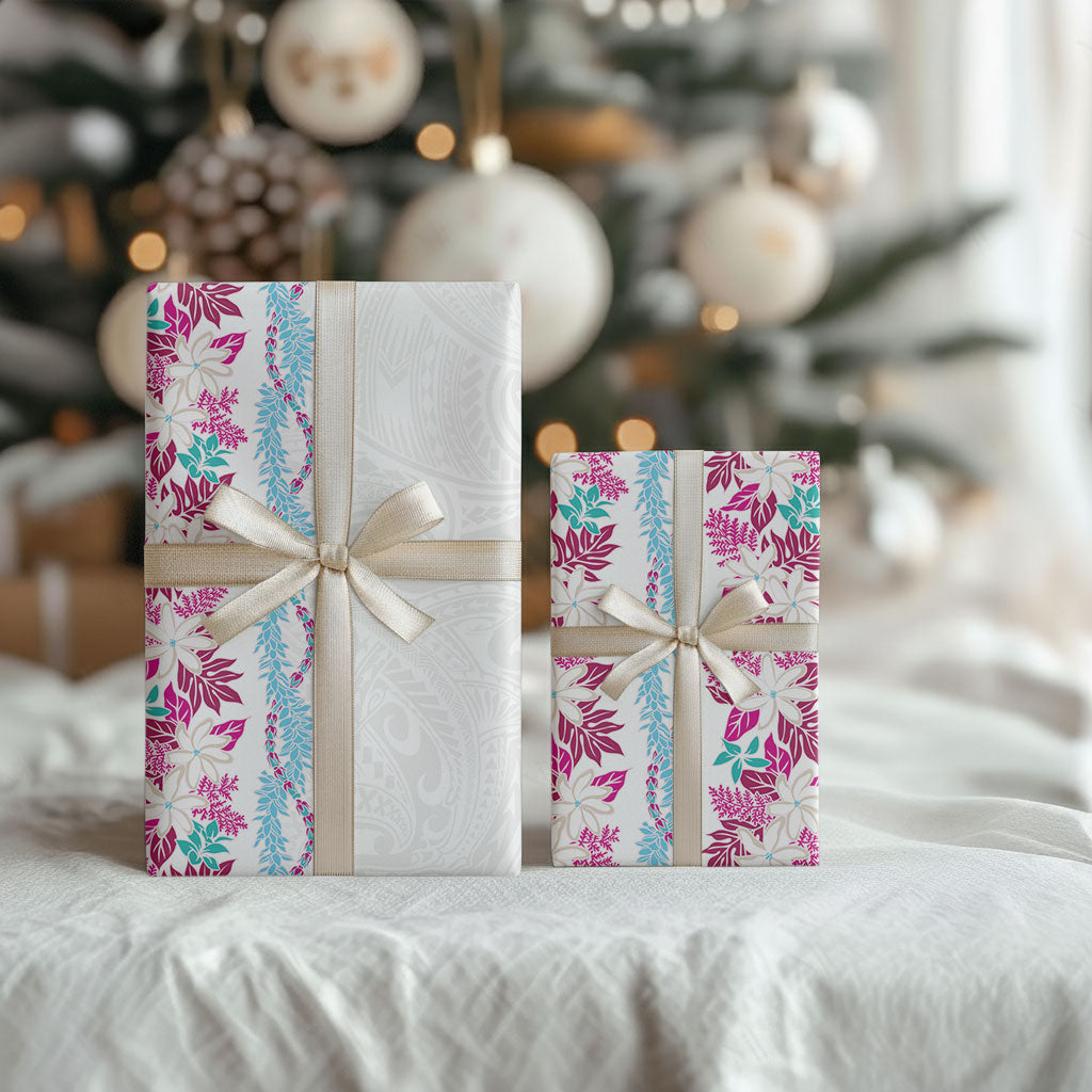 Monstera Tiare Plumeria Wrapping Paper Pink Polynesian Pattern LT01 - Polynesian Pride