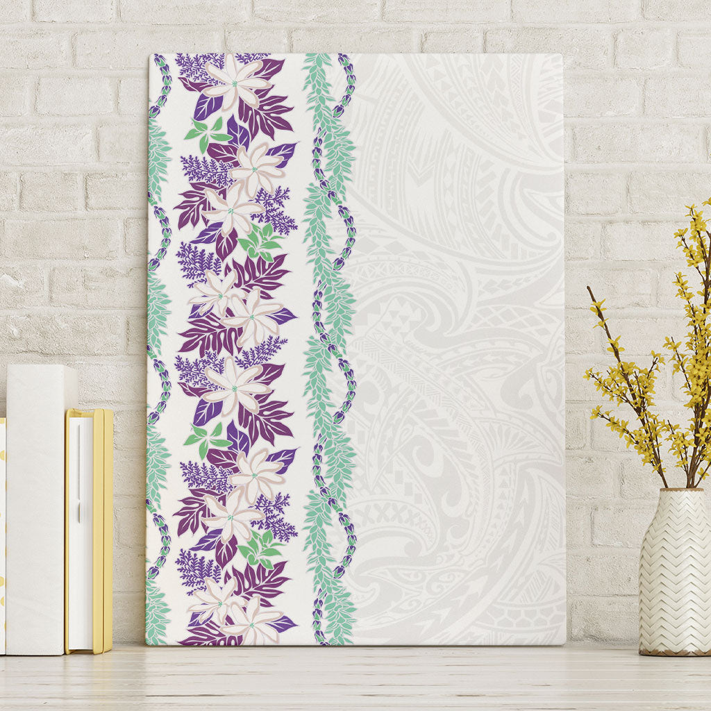 Monstera Tiare Plumeria Canvas Wall Art Purple Polynesian Pattern