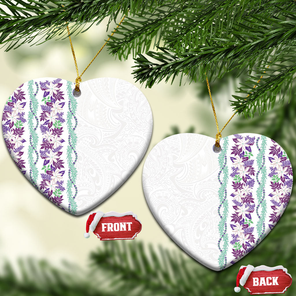 Monstera Tiare Plumeria Ceramic Ornament Purple Polynesian Pattern LT01 Heart Purple - Polynesian Pride