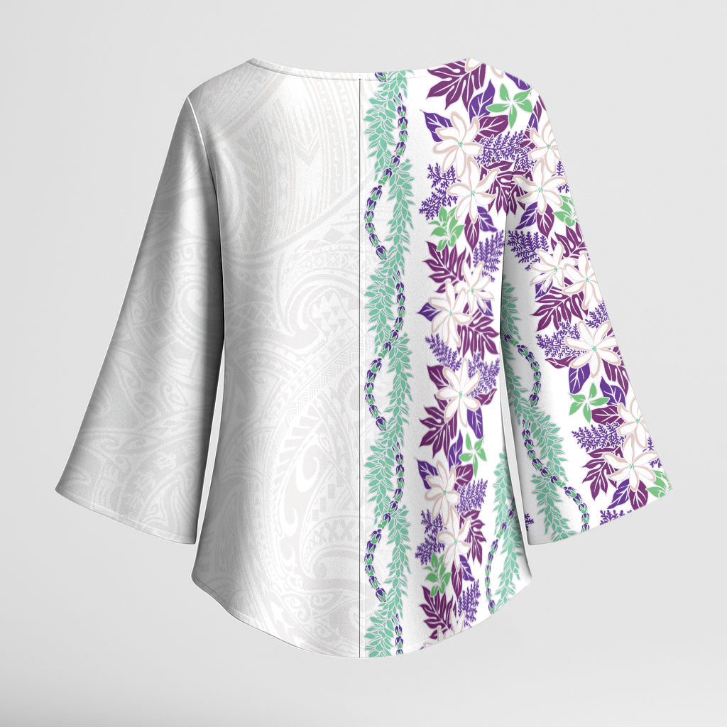 Monstera Tiare Plumeria Kimono Sleeve Blouse Purple Polynesian Pattern LT01 - Polynesian Pride