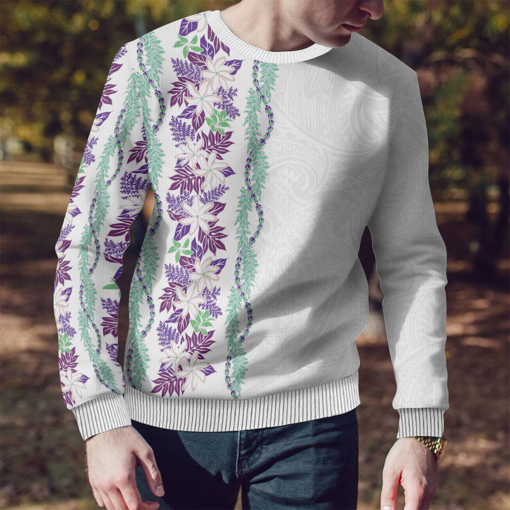Monstera Tiare Plumeria Ugly Christmas Sweater Purple Polynesian Pattern LT01 - Polynesian Pride