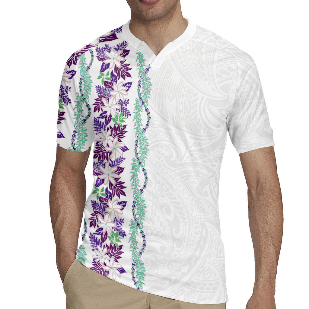 Monstera Tiare Plumeria Rugby Jersey Purple Polynesian Pattern LT01 - Polynesian Pride