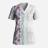 Monstera Tiare Plumeria Scrub Top Purple Polynesian Pattern LT01 Adult Purple - Polynesian Pride