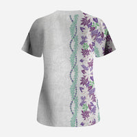 Monstera Tiare Plumeria Scrub Top Purple Polynesian Pattern LT01 - Polynesian Pride
