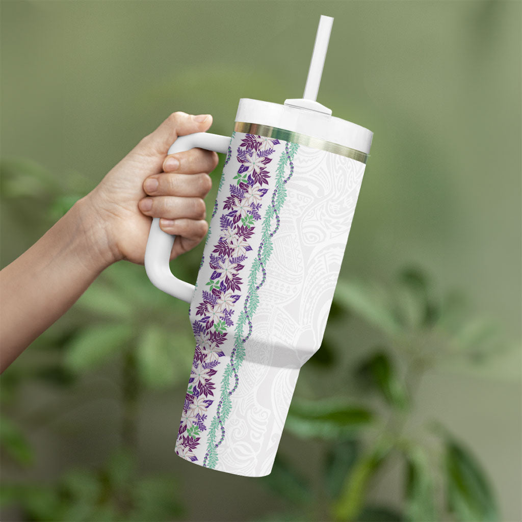 Monstera Tiare Plumeria Tumbler With Handle Purple Polynesian Pattern LT01 - Polynesian Pride