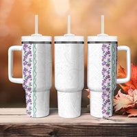 Monstera Tiare Plumeria Tumbler With Handle Purple Polynesian Pattern LT01 - Polynesian Pride