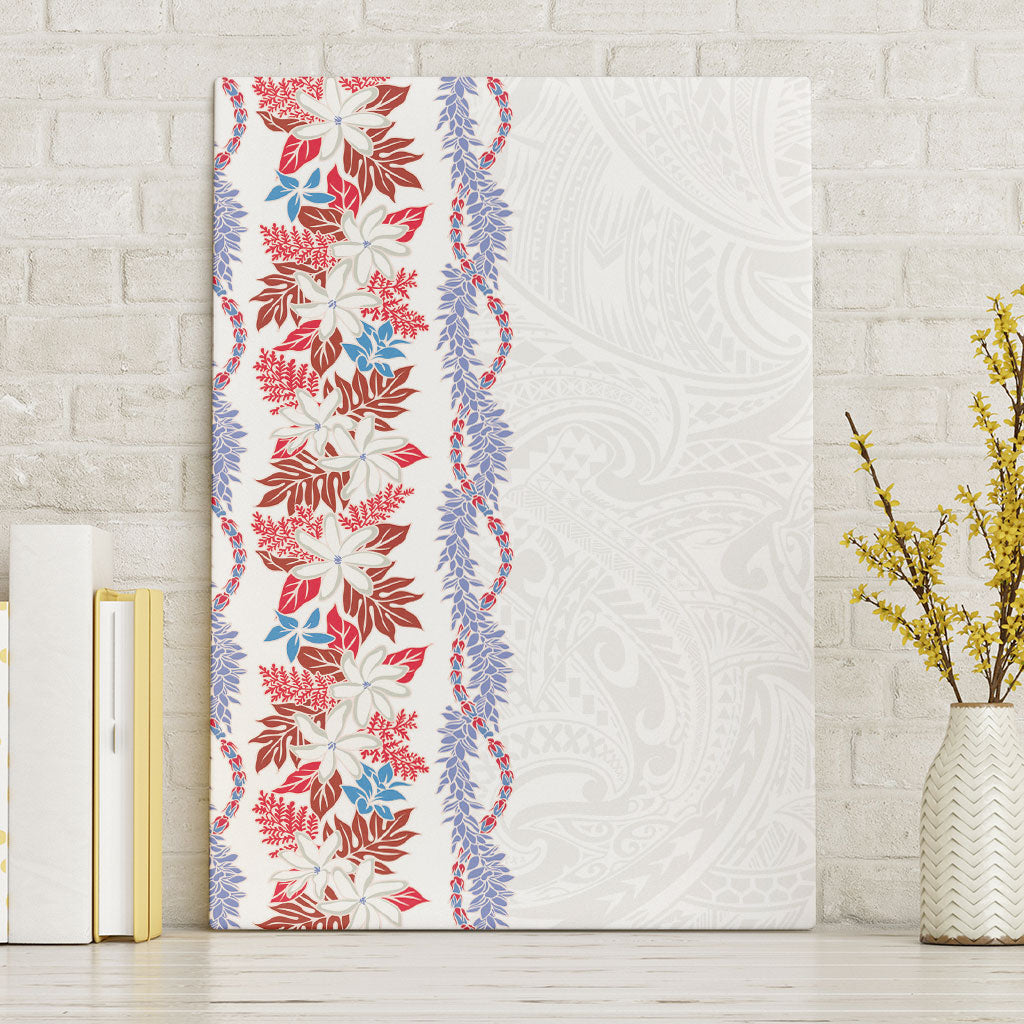 Monstera Tiare Plumeria Canvas Wall Art Red Polynesian Pattern