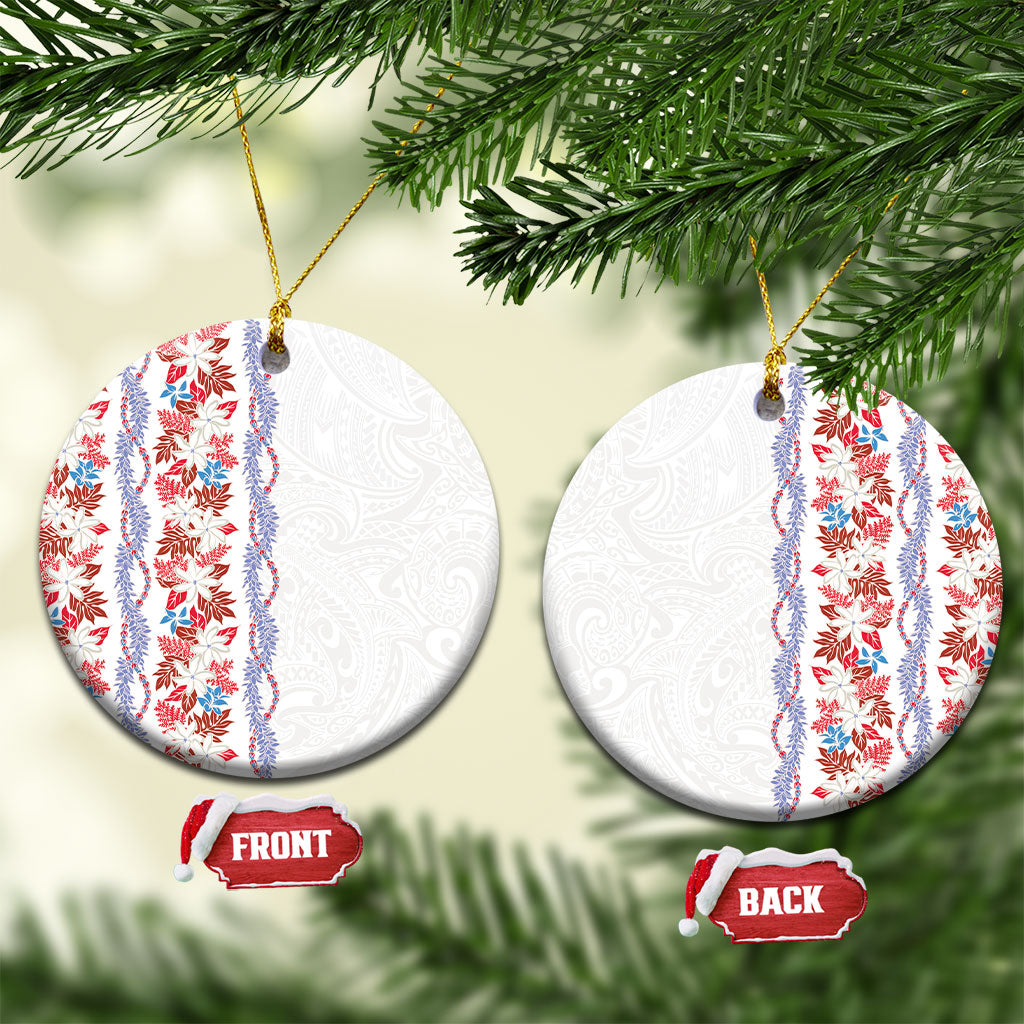 Monstera Tiare Plumeria Ceramic Ornament Red Polynesian Pattern LT01 Circle Red - Polynesian Pride