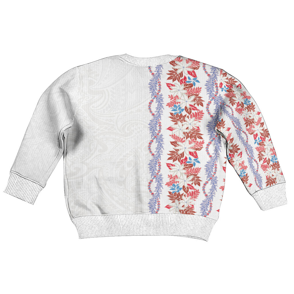 Monstera Tiare Plumeria Kid Ugly Christmas Sweater Red Polynesian Pattern LT01 - Polynesian Pride
