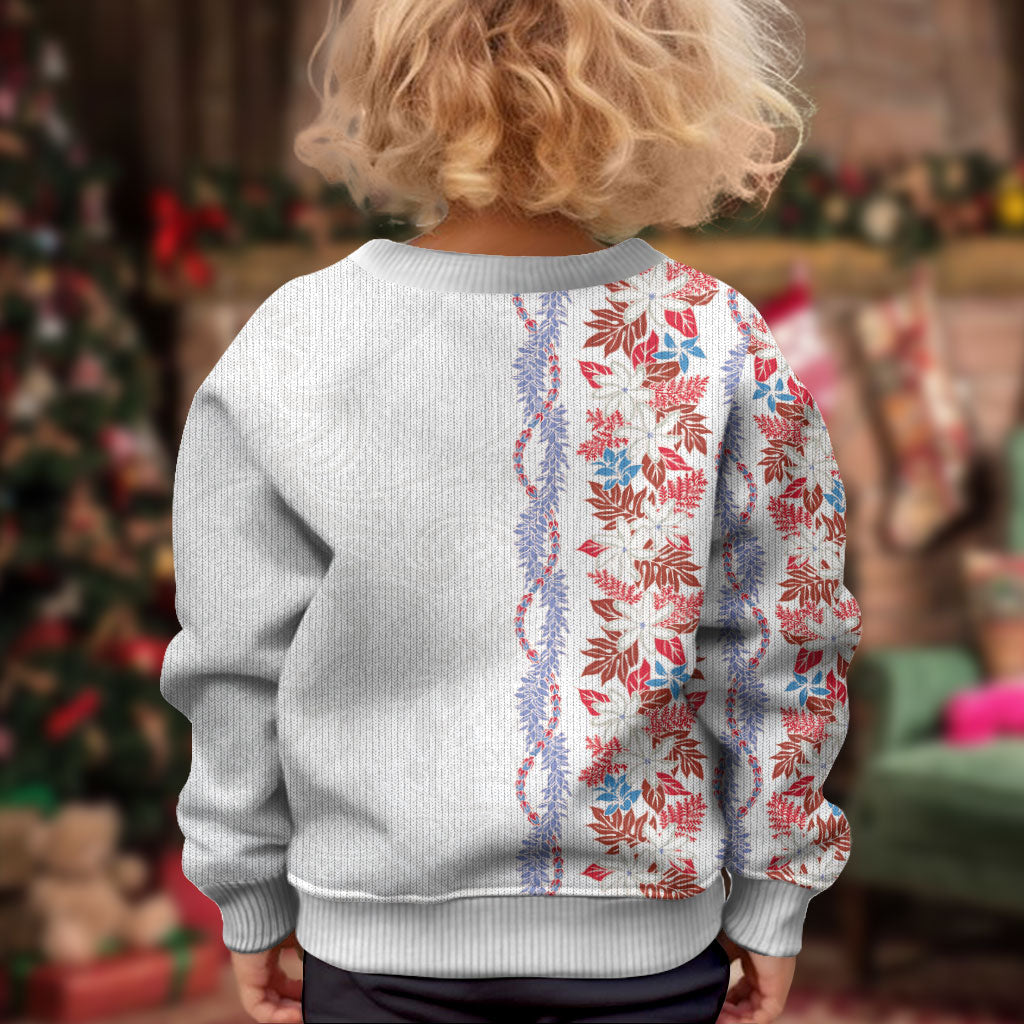 Monstera Tiare Plumeria Kid Ugly Christmas Sweater Red Polynesian Pattern LT01 - Polynesian Pride