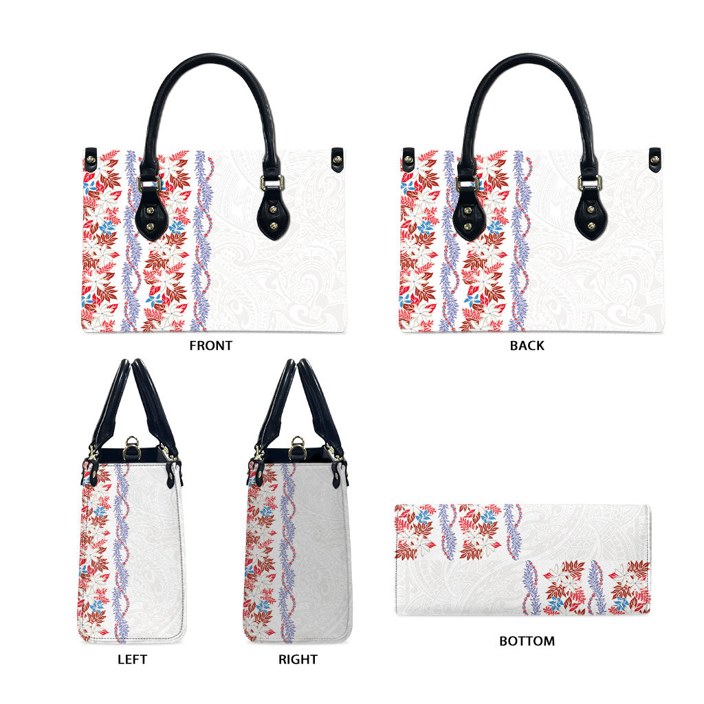 Monstera Tiare Plumeria Leather Bag Red Polynesian Pattern LT01 - Polynesian Pride