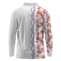 Monstera Tiare Plumeria Long Sleeve Polo Shirt Red Polynesian Pattern LT01 - Polynesian Pride