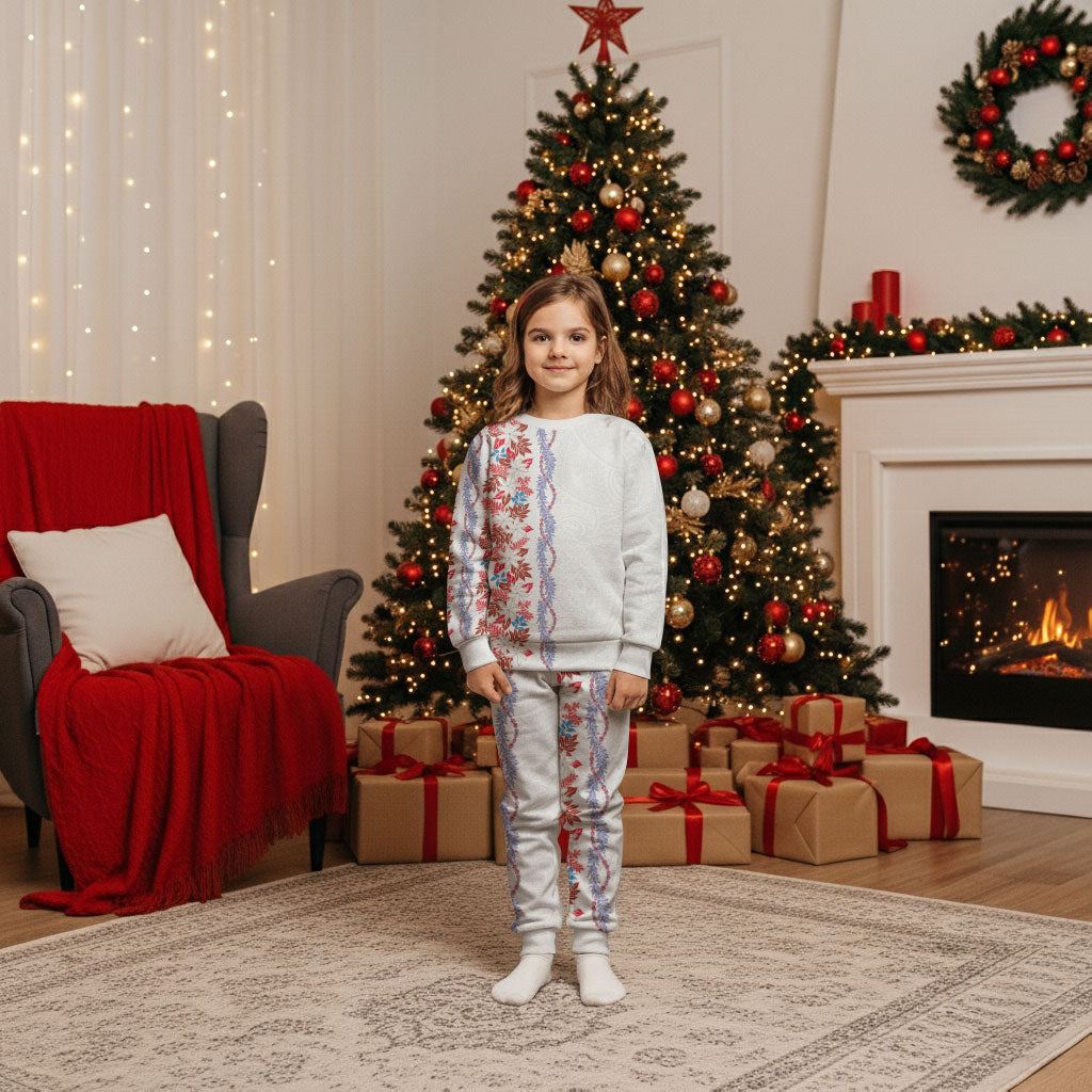 Monstera Tiare Plumeria Christmas Pajama Set Red Polynesian Pattern LT01 Kid Red - Polynesian Pride