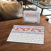Monstera Tiare Plumeria Puzzle Red Polynesian Pattern LT01 - Polynesian Pride