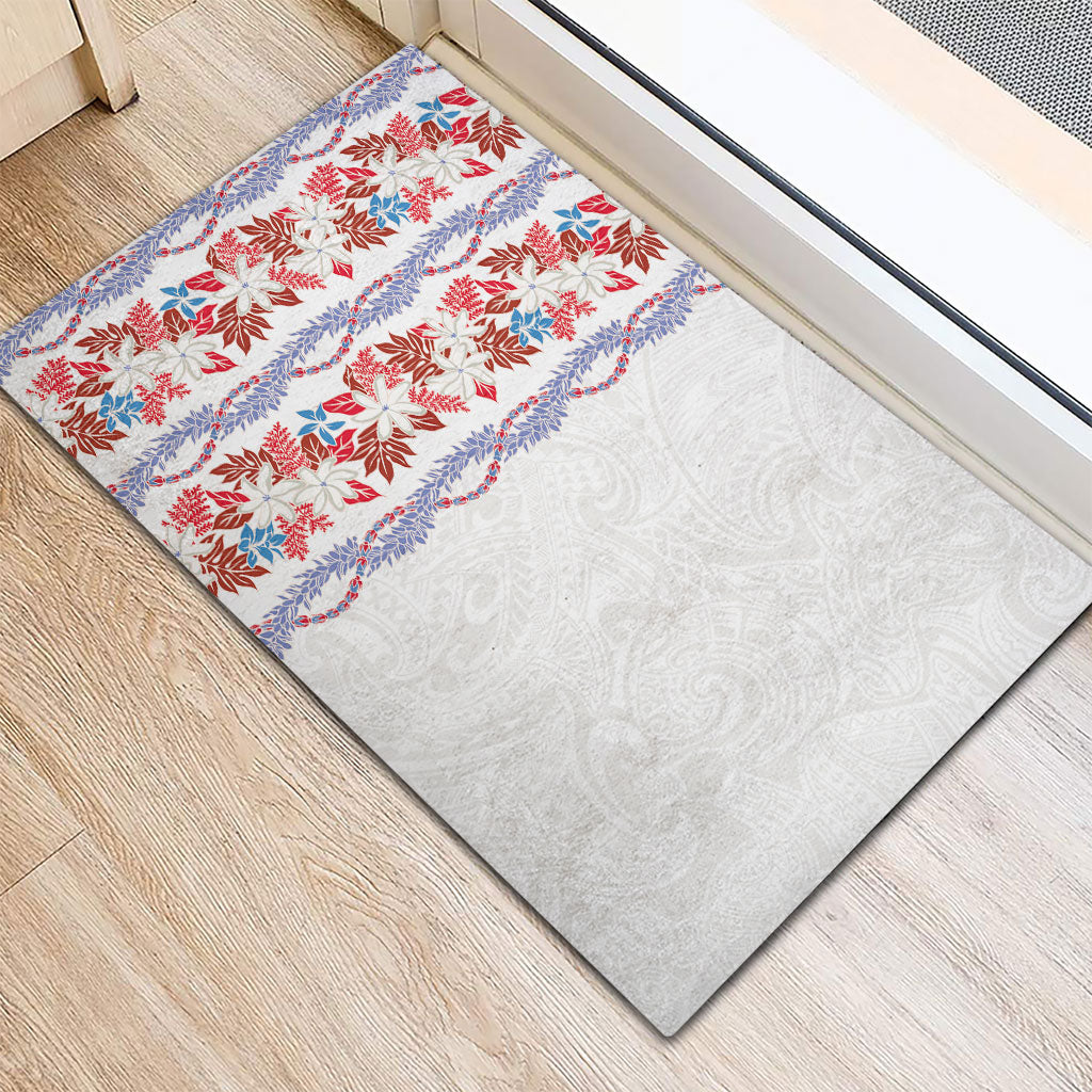 Monstera Tiare Plumeria Rubber Doormat Red Polynesian Pattern LT01 - Polynesian Pride