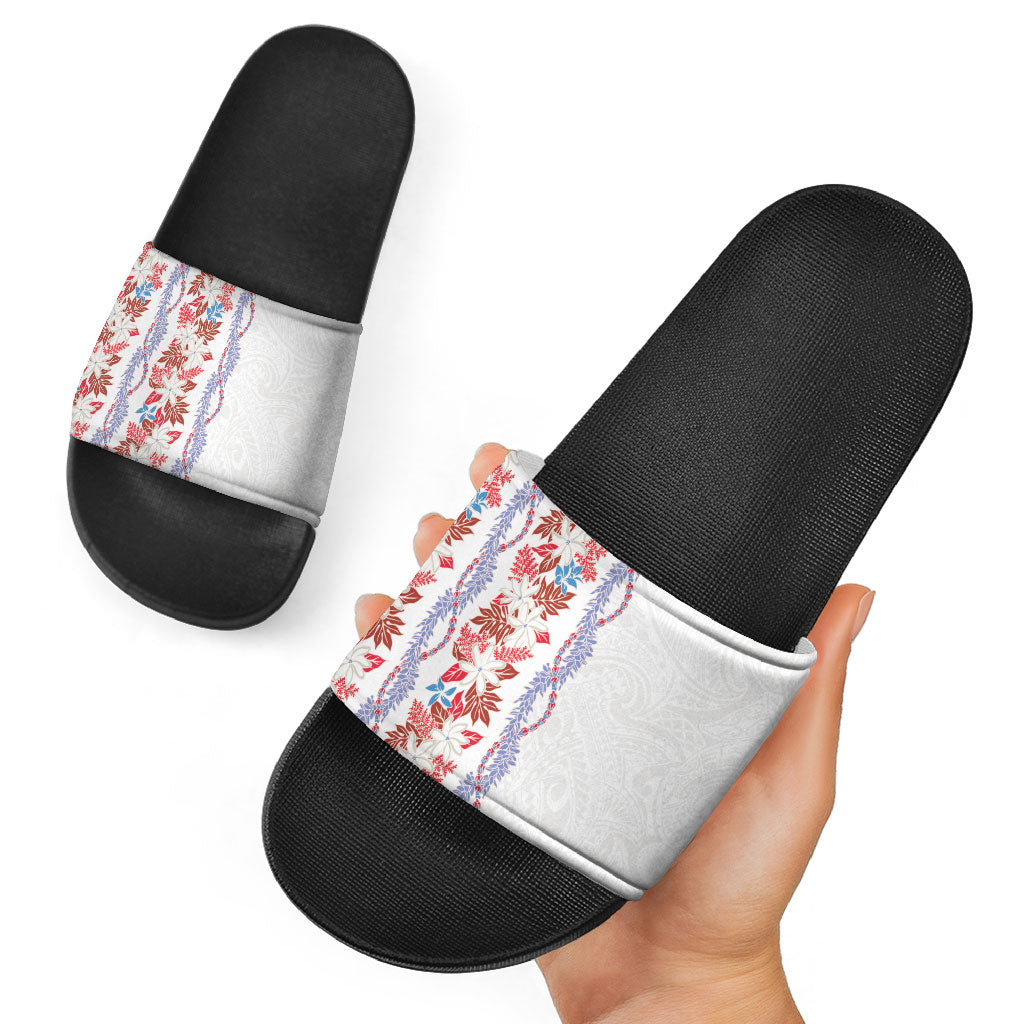 Monstera Tiare Plumeria Slide Sandals Red Polynesian Pattern LT01 - Polynesian Pride