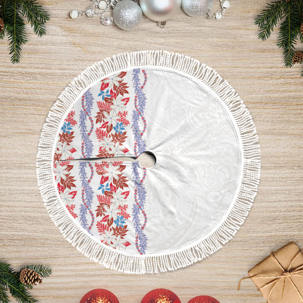 Monstera Tiare Plumeria Tree Skirt Red Polynesian Pattern LT01 Fringed Red - Polynesian Pride