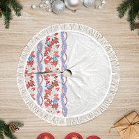 Monstera Tiare Plumeria Tree Skirt Red Polynesian Pattern LT01 Fringed Red - Polynesian Pride