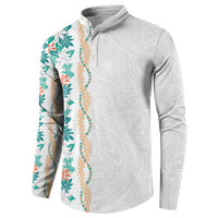 Monstera Tiare Plumeria Button Sweatshirt Teal Polynesian Pattern LT01 - Polynesian Pride