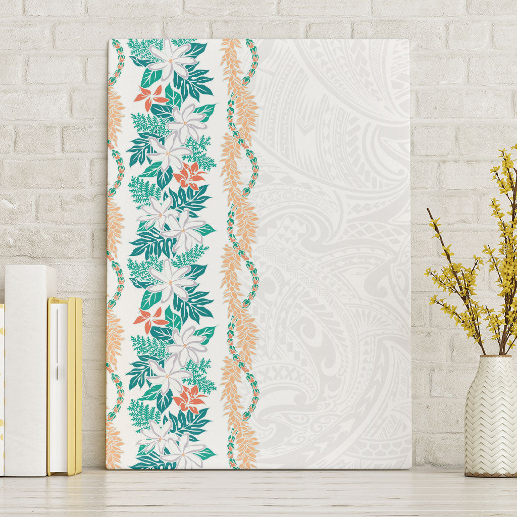 Monstera Tiare Plumeria Canvas Wall Art Teal Polynesian Pattern