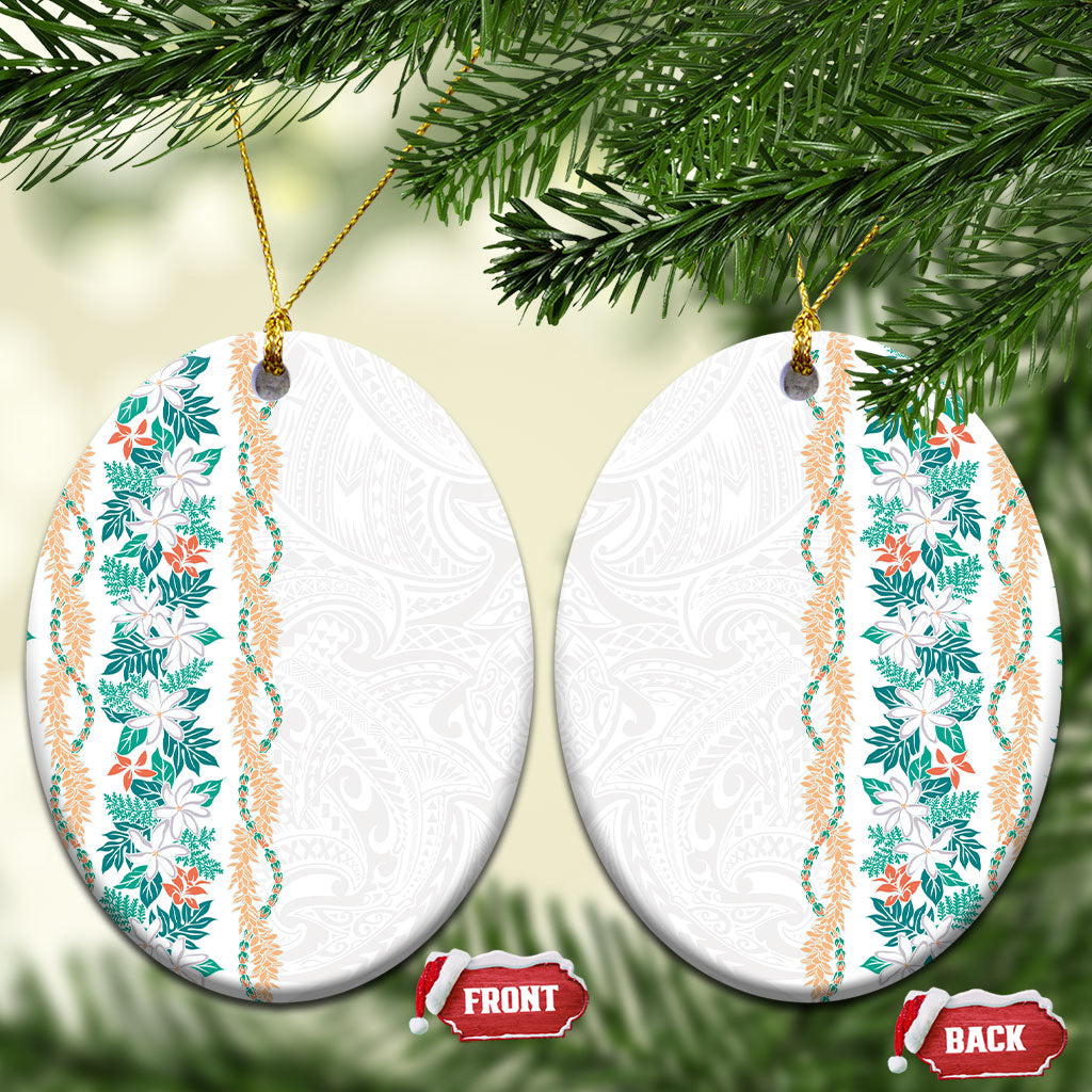 Monstera Tiare Plumeria Ceramic Ornament Teal Polynesian Pattern LT01 Oval Teal - Polynesian Pride