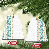 Monstera Tiare Plumeria Ceramic Ornament Teal Polynesian Pattern LT01 Bell Flake Teal - Polynesian Pride
