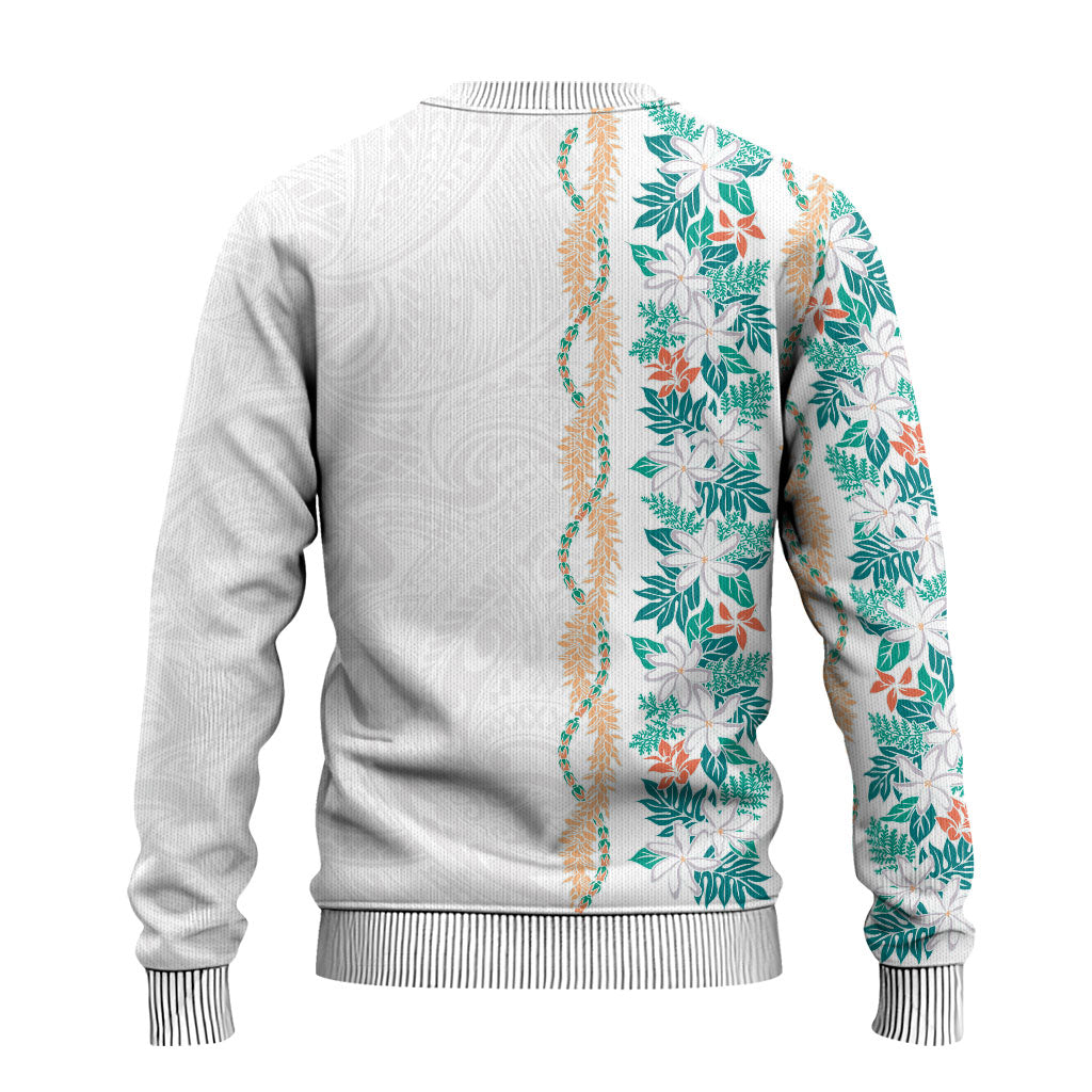 Monstera Tiare Plumeria Ugly Christmas Sweater Teal Polynesian Pattern LT01 - Polynesian Pride