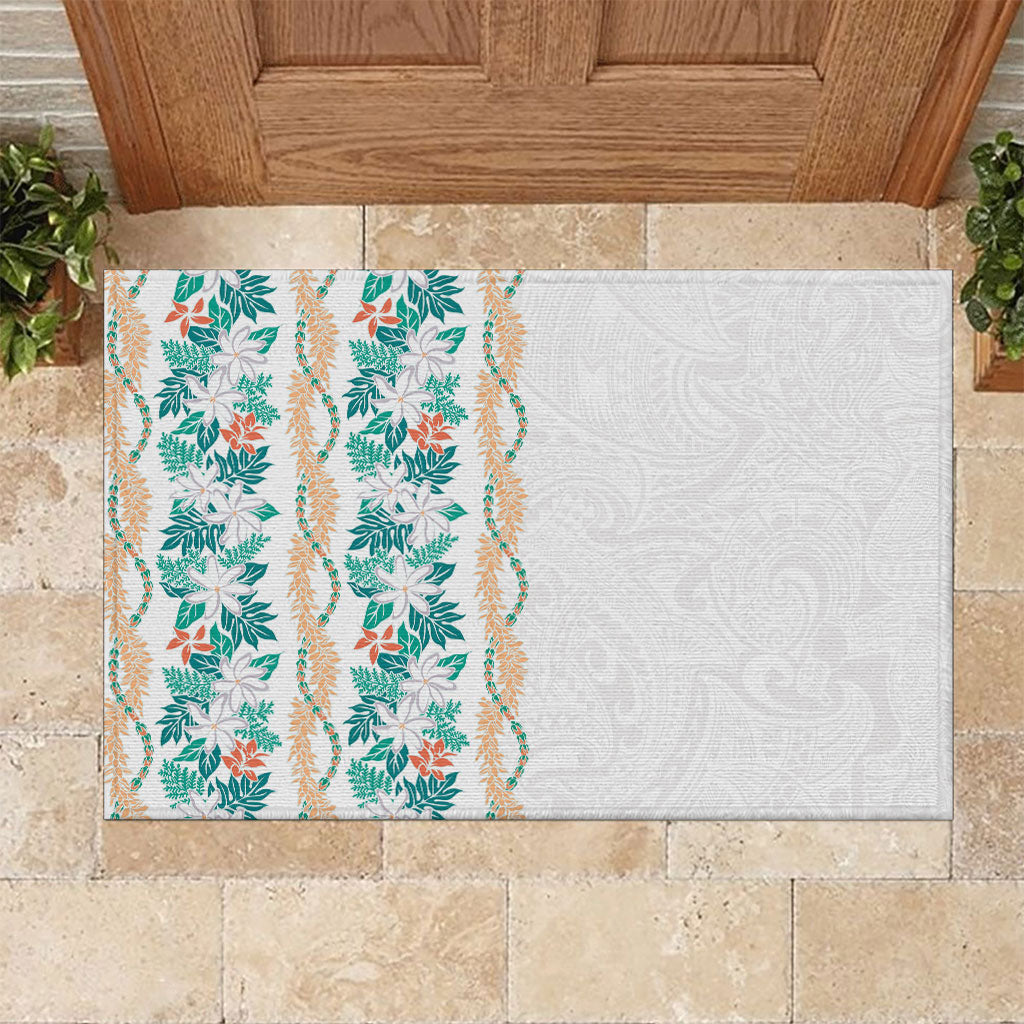 Monstera Tiare Plumeria Rubber Doormat Teal Polynesian Pattern LT01 Teal - Polynesian Pride