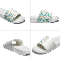 Monstera Tiare Plumeria Slide Sandals Teal Polynesian Pattern LT01 - Polynesian Pride