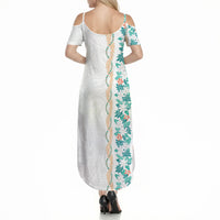 Monstera Tiare Plumeria Summer Maxi Dress Teal Polynesian Pattern LT01 - Polynesian Pride