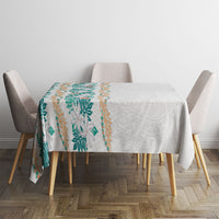 Monstera Tiare Plumeria Tablecloth Teal Polynesian Pattern LT01 - Polynesian Pride