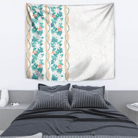 Monstera Tiare Plumeria Tapestry Teal Polynesian Pattern LT01 - Polynesian Pride