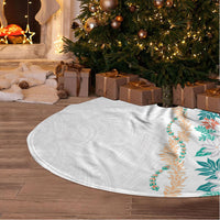 Monstera Tiare Plumeria Tree Skirt Teal Polynesian Pattern LT01 - Polynesian Pride