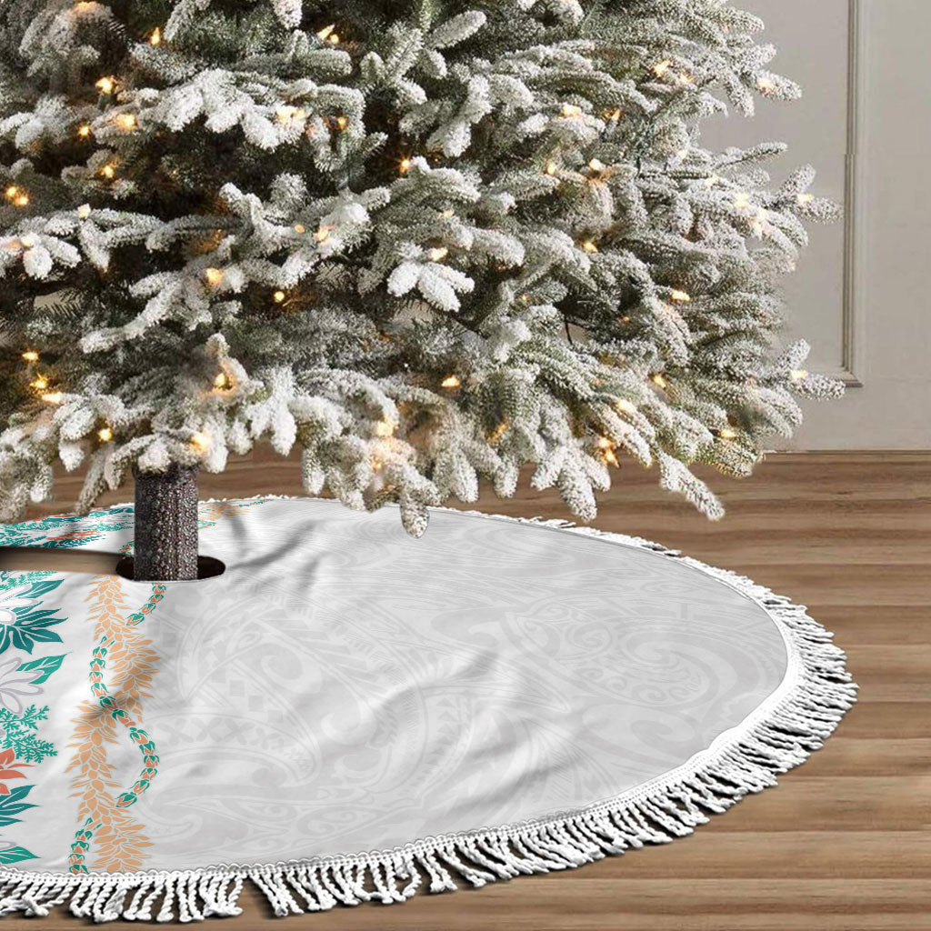 Monstera Tiare Plumeria Tree Skirt Teal Polynesian Pattern LT01 - Polynesian Pride