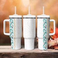 Monstera Tiare Plumeria Tumbler With Handle Teal Polynesian Pattern LT01 - Polynesian Pride