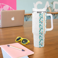 Monstera Tiare Plumeria Tumbler With Handle Teal Polynesian Pattern LT01 - Polynesian Pride