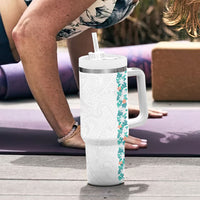 Monstera Tiare Plumeria Tumbler With Handle Teal Polynesian Pattern LT01 - Polynesian Pride