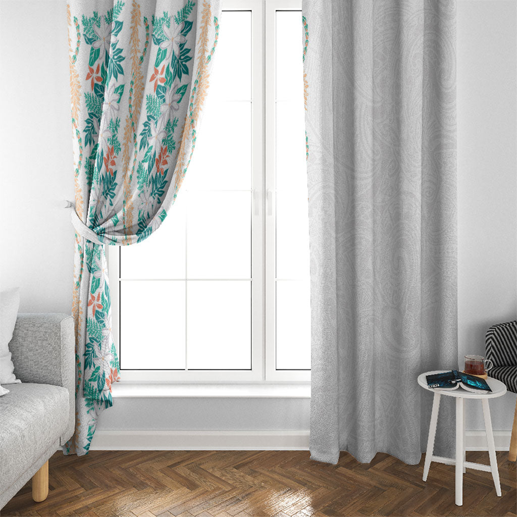 Monstera Tiare Plumeria Window Curtain Teal Polynesian Pattern LT01 - Polynesian Pride